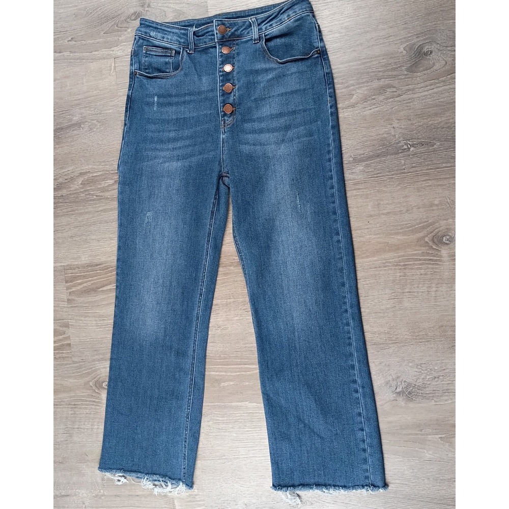 Risen Jeans Womens 32/15 Blue Denim High Rise Button Fly Raw Hem RDP1205